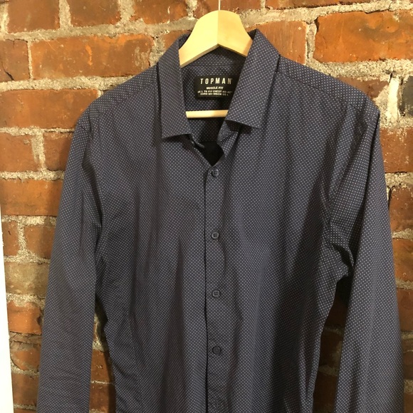 Topman Other - Topman Blue Polka Dot Muscle Fit Dress Shirt